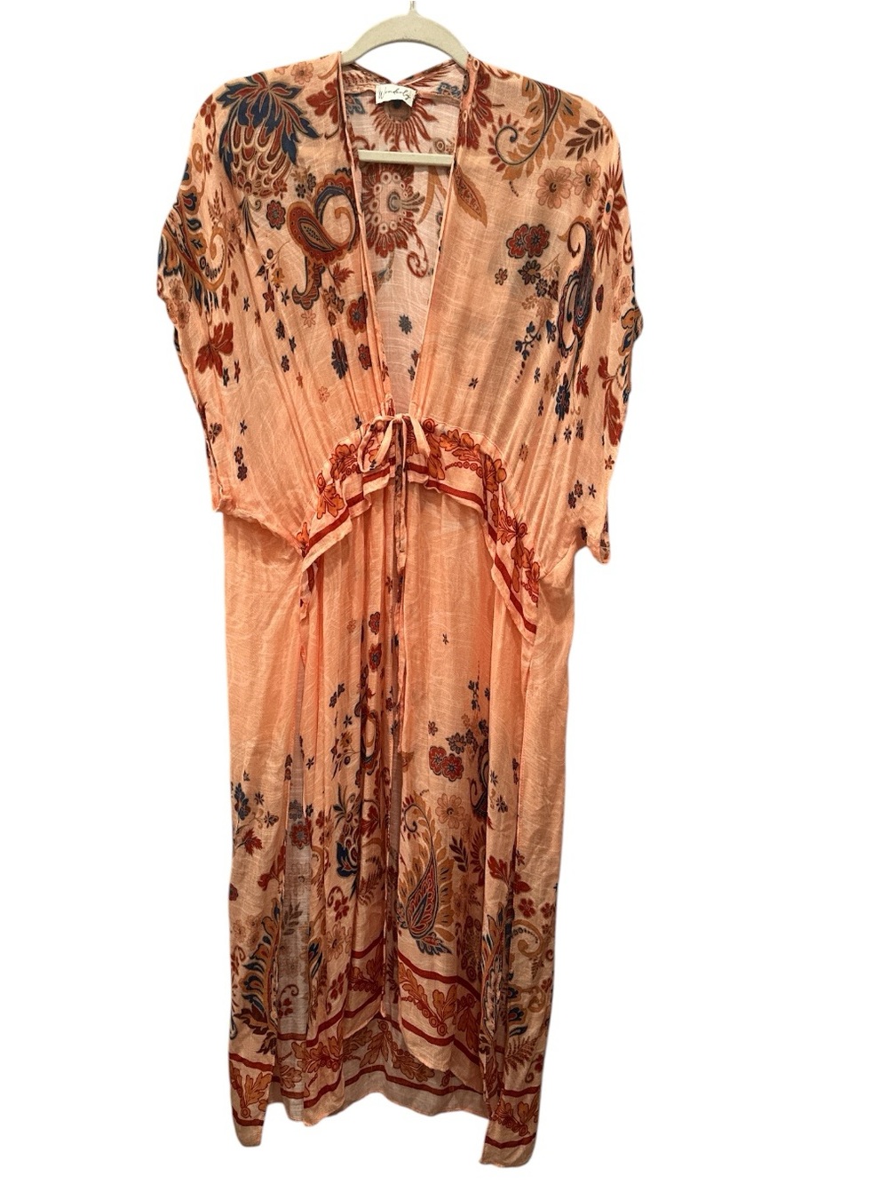 Boho Kaftan Kimono Paisley Tie Front Lightweight Layer Fall Hippie Gypsie OS